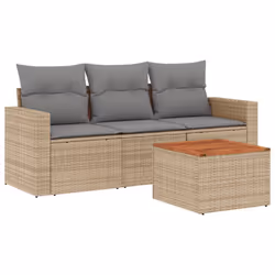 vidaXL Set Divano da Giardino 4 pz con Cuscini Beige Misto Polyrattan - Vista aggiuntiva 2