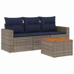 vidaXL Set Divani da Giardino 4 pz con Cuscini Grigio in Polyrattan - Vista aggiuntiva 2