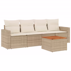 vidaXL Set Divano da Giardino 5 pz con Cuscini Beige in Polyrattan - Vista aggiuntiva 2