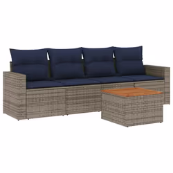 vidaXL Set Divani da Giardino 5 pz con Cuscini Grigio in Polyrattan - Vista aggiuntiva 2