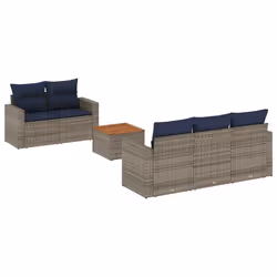 vidaXL Set Divani da Giardino 6 pz con Cuscini Grigio in Polyrattan - Vista aggiuntiva 2