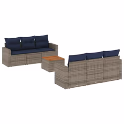 vidaXL Set Divani da Giardino 7 pz con Cuscini Grigio in Polyrattan - Vista aggiuntiva 2