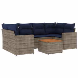 vidaXL Set Divani da Giardino 7 pz con Cuscini Grigio in Polyrattan - Vista aggiuntiva 2