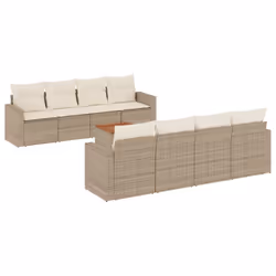 vidaXL Set Divano da Giardino 9 pz con Cuscini Beige in Polyrattan - Vista aggiuntiva 2