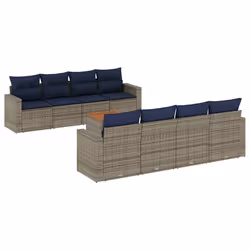vidaXL Set Divani da Giardino 9 pz con Cuscini Grigio in Polyrattan - Vista aggiuntiva 2