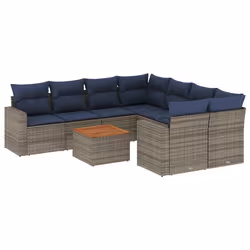 vidaXL Set Divani da Giardino 9 pz con Cuscini Grigio in Polyrattan - Vista aggiuntiva 2
