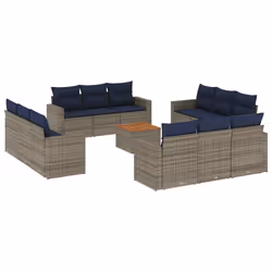 vidaXL Set Divani da Giardino 13 pz con Cuscini Grigio in Polyrattan - Vista aggiuntiva 2