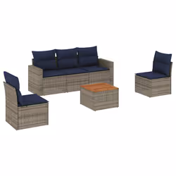 vidaXL Set Divani da Giardino 6 pz con Cuscini Grigio in Polyrattan - Vista aggiuntiva 2