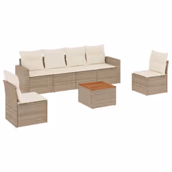 vidaXL Set Divani da Giardino 7 pz con Cuscini Beige in Polyrattan - Vista aggiuntiva 2