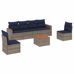 vidaXL Set Divani da Giardino 7 pz con Cuscini Grigio in Polyrattan - Vista aggiuntiva 2