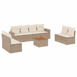 vidaXL Set Divano da Giardino 9 pz con Cuscini Beige in Polyrattan - Vista aggiuntiva 2