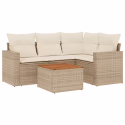 vidaXL Set Divano da Giardino 5 pz con Cuscini Beige in Polyrattan - Vista aggiuntiva 2