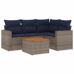 vidaXL Set Divani da Giardino 5 pz con Cuscini Grigio in Polyrattan - Vista aggiuntiva 2