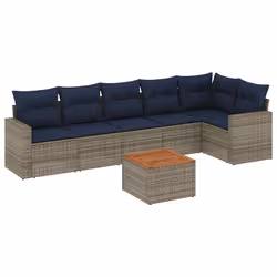 vidaXL Set Divani da Giardino 7 pz con Cuscini Grigio in Polyrattan - Vista aggiuntiva 2