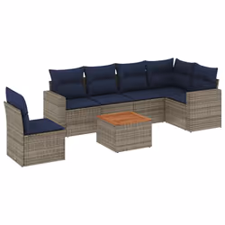 vidaXL Set Divani da Giardino 7 pz con Cuscini Grigio in Polyrattan - Vista aggiuntiva 2