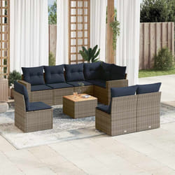vidaXL Set Divani da Giardino 9 pz con Cuscini Grigio in Polyrattan