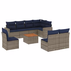 vidaXL Set Divani da Giardino 9 pz con Cuscini Grigio in Polyrattan - Vista aggiuntiva 2