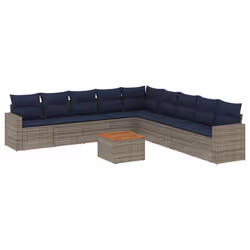 vidaXL Set Divani da Giardino 10 pz con Cuscini Grigio in Polyrattan - Vista aggiuntiva 2
