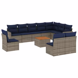 vidaXL Set Divani da Giardino 11 pz con Cuscini in Polyrattan Grigio - Vista aggiuntiva 2