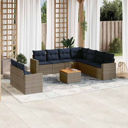 vidaXL Set Divani da Giardino 10 pz con Cuscini Grigio in Polyrattan