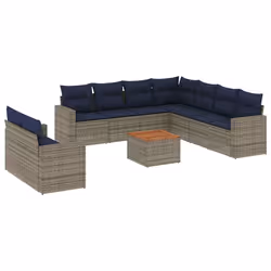vidaXL Set Divani da Giardino 10 pz con Cuscini Grigio in Polyrattan - Vista aggiuntiva 2