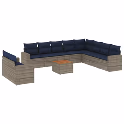 vidaXL Set Divani da Giardino 11 pz con Cuscini in Polyrattan Grigio - Vista aggiuntiva 2