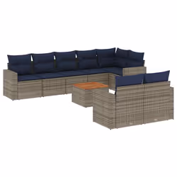 vidaXL Set Divani da Giardino 9 pz con Cuscini Grigio in Polyrattan - Vista aggiuntiva 2