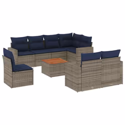 vidaXL Set Divani da Giardino 9 pz con Cuscini Grigio in Polyrattan - Vista aggiuntiva 2