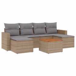 Set Divano da Giardino 7 pz con Cuscini Beige Misto Polyrattancod mxl 90500 - Vista aggiuntiva 2
