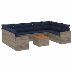 vidaXL Set Divani da Giardino 10 pz con Cuscini Grigio in Polyrattan - Vista aggiuntiva 2
