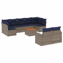 vidaXL Set Divani da Giardino 10 pz con Cuscini Grigio in Polyrattan - Vista aggiuntiva 2