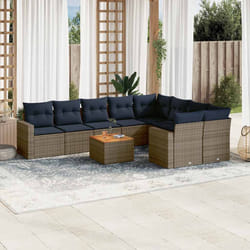 vidaXL Set Divani da Giardino 10 pz con Cuscini Grigio in Polyrattan