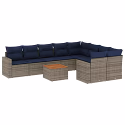vidaXL Set Divani da Giardino 10 pz con Cuscini Grigio in Polyrattan - Vista aggiuntiva 2