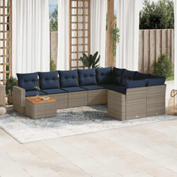 vidaXL Set Divani da Giardino 10 pz con Cuscini Grigio in Polyrattan