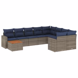vidaXL Set Divani da Giardino 10 pz con Cuscini Grigio in Polyrattan - Vista aggiuntiva 2
