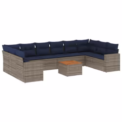 vidaXL Set Divani da Giardino 11 pz con Cuscini in Polyrattan Grigio - Vista aggiuntiva 2