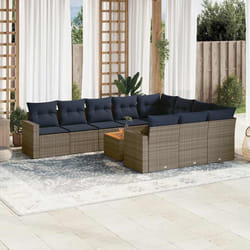 vidaXL Set Divani da Giardino 11 pz con Cuscini in Polyrattan Grigio