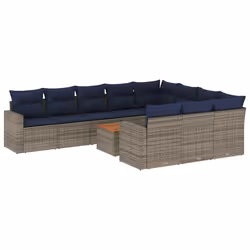 vidaXL Set Divani da Giardino 11 pz con Cuscini in Polyrattan Grigio - Vista aggiuntiva 2