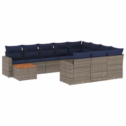 vidaXL Set Divani da Giardino 11 pz con Cuscini in Polyrattan Grigio - Vista aggiuntiva 2