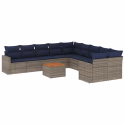 vidaXL Set Divani da Giardino 11 pz con Cuscini in Polyrattan Grigio - Vista aggiuntiva 2