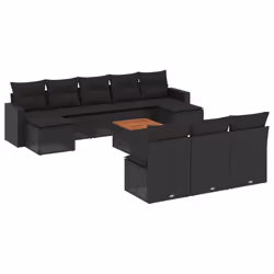 vidaXL Set Divani da Giardino 11 pz con Cuscini in Polyrattan Nero - Vista aggiuntiva 2