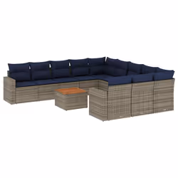 vidaXL Set Divani da Giardino 12 pz con Cuscini Grigio in Polyrattan - Vista aggiuntiva 2