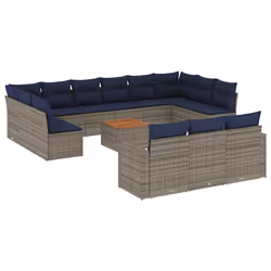 vidaXL Set Divani da Giardino 14pz con Cuscini in Polyrattan Grigio - Vista aggiuntiva 2