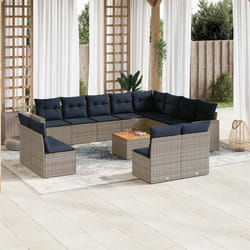 vidaXL Set Divani da Giardino 13 pz con Cuscini Grigio in Polyrattan