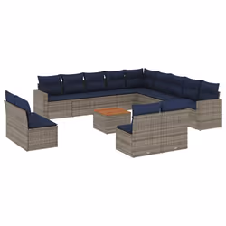 vidaXL Set Divani da Giardino 14pz con Cuscini in Polyrattan Grigio - Vista aggiuntiva 2