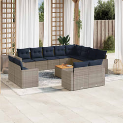 vidaXL Set Divani da Giardino 13 pz con Cuscini Grigio in Polyrattan