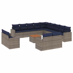vidaXL Set Divani da Giardino 14pz con Cuscini in Polyrattan Grigio - Vista aggiuntiva 2