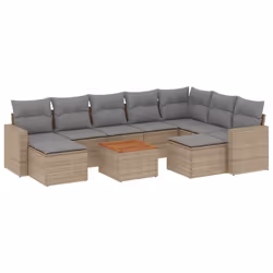 vidaXL Set Divano da Giardino 10 pz con Cuscini Beige Misto Polyrattan - Vista aggiuntiva 2