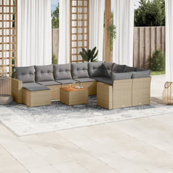 vidaXL Set Divano da Giardino 11 pz con Cuscini Beige Misto Polyrattan