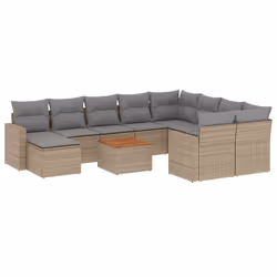 vidaXL Set Divano da Giardino 11 pz con Cuscini Beige Misto Polyrattan - Vista aggiuntiva 2